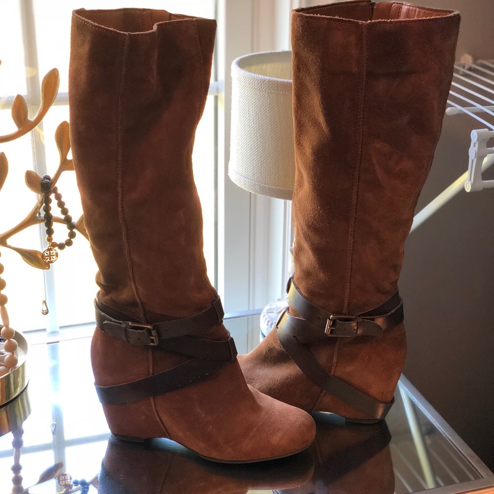 Franco Sarto Suede Boots with Buckle Detail